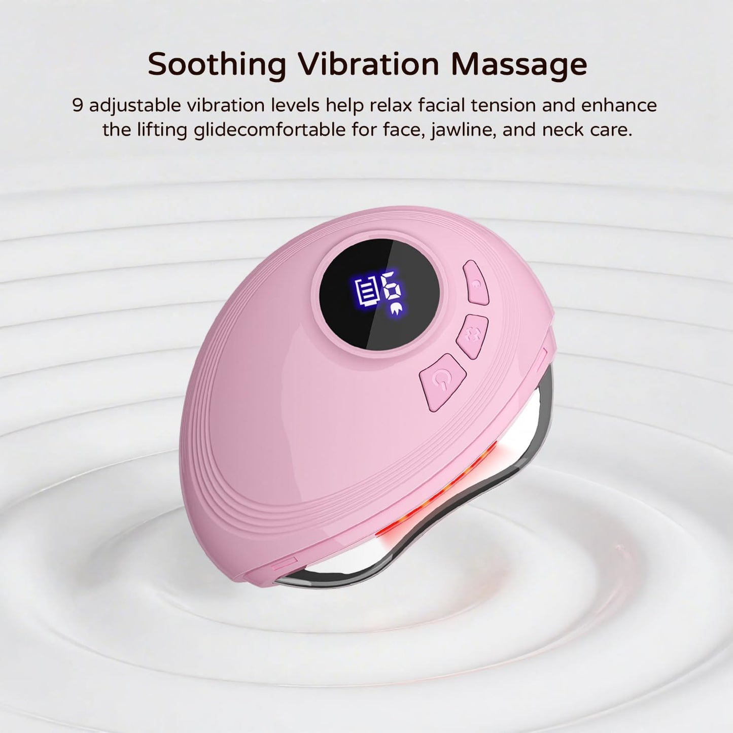 Professional LED Red Light Gua Sha Massager, 9-Level Adjustable Face and Neck Sculptor for Skin Firming, Jawline Contouring & Serum Absorption, Portable Metal Facial Skincare Tool - Pink
