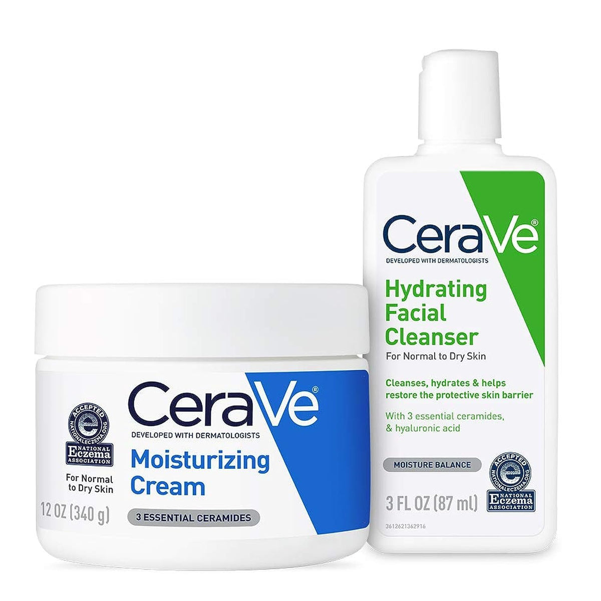 CeraVe Moisturizing Cream & Hydrating Facial Cleanser Skin Care Set, Combo Pack For Dry Skin Relief, Travel Essentials, 1oz Cleanser + 16oz Cream With Pump