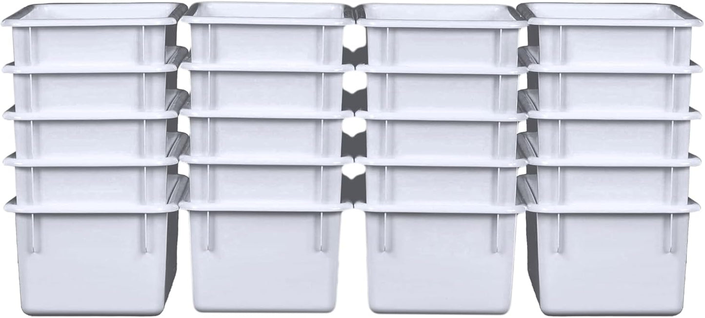 Wood Designs Cubby Storage Bin, Heavy Duty Plastic Containers for Kids White Cubby Tray Set of 20