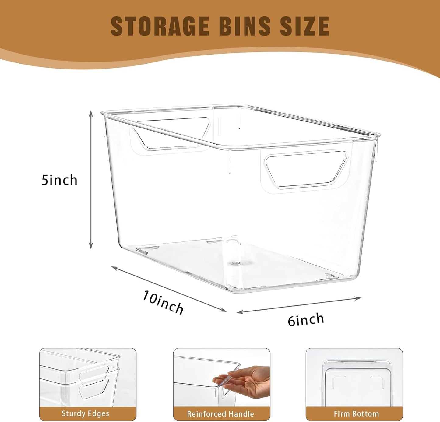 Freebat 12 Pack Middle Organizers and Storage, Pantry Organization and Storage Bins, Cabinet Organizer, Clear Plastic Storage Containers with Handle，Acrylic Storage Bins for Cabinet, Fridge