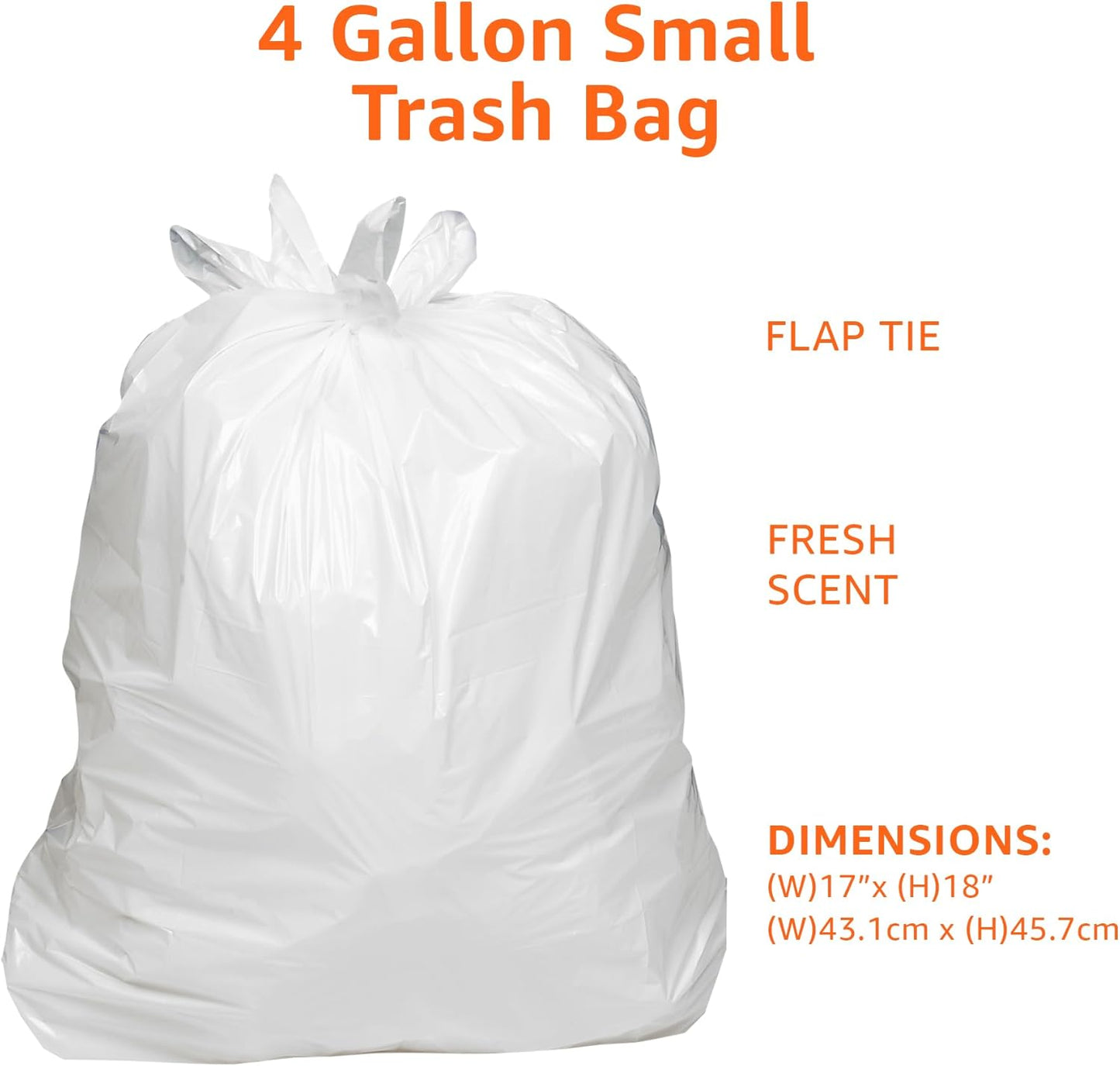 Amazon Basics Small 4 Gallon Trash Bags with Flap Ties, Fresh Scent, Odor Control, 0.5 mil Thick, 80 Count