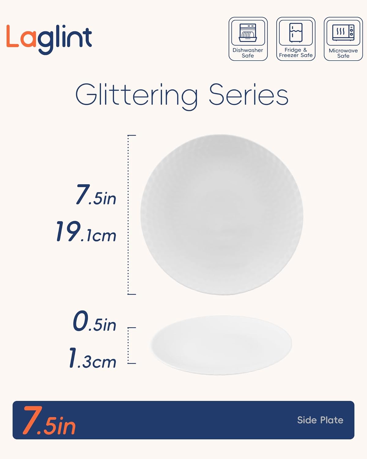 LaGlint 7.5 Inch Appetizer Plate Set of 6, White Geometric Opal Glass