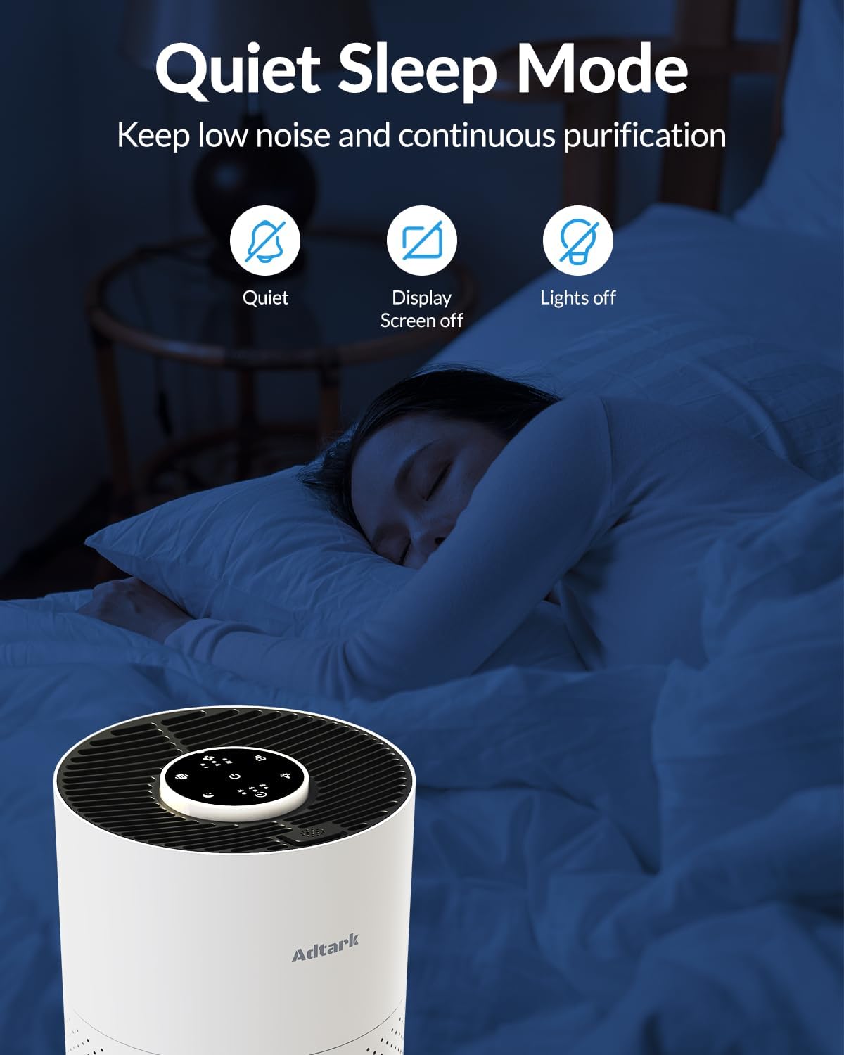 Air Purifiers for Home Bedroom, ADTARK Air Cleaner with 3-in-1 Filter, Sleep Mode & Aroma Function, 3 Light Modes, Room Air Purifier with 3 Timer for Office, Dorm, Hotel (White)