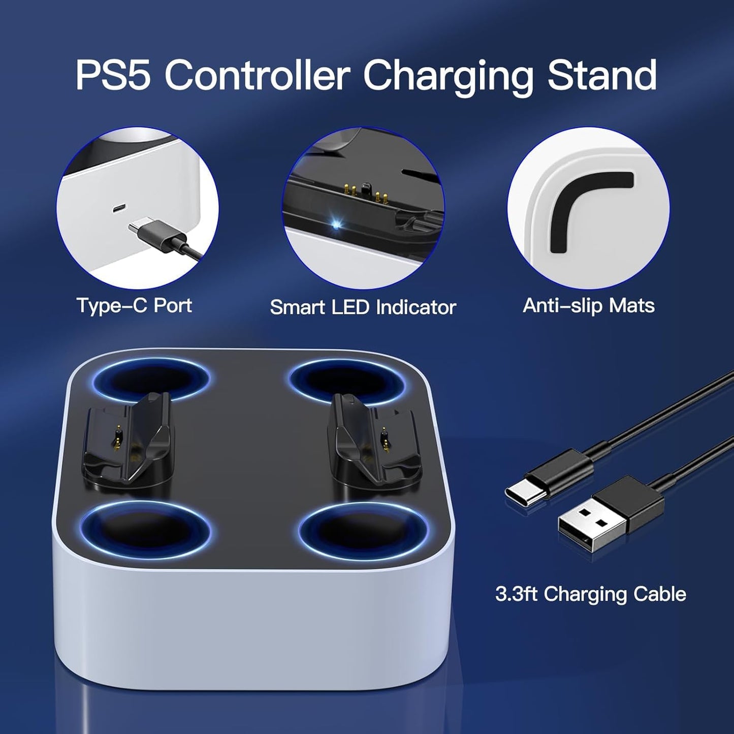 NEWDERY for PS5 Controller Charger Station Compatible with Dualsense Edge, Fast Charging Dock Stand with Cable, Dual Charging Station for PlayStation 5 & DualSense Edge Controller