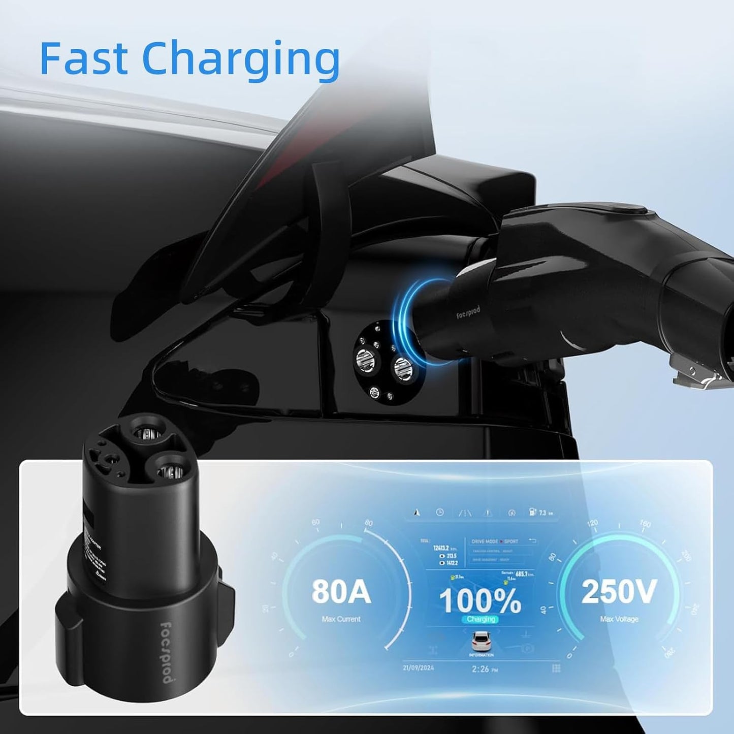 FOCSPROD J1772 to Tesla Charger Adapter, Max 80A 250V Fast Charging J1772 to NACS Adapter for Tesla Model 3/Y/X/S/Cybertruck Charging Adapter, Compatible with J1772 EV Charge to Tesla Adapter -UL 2252
