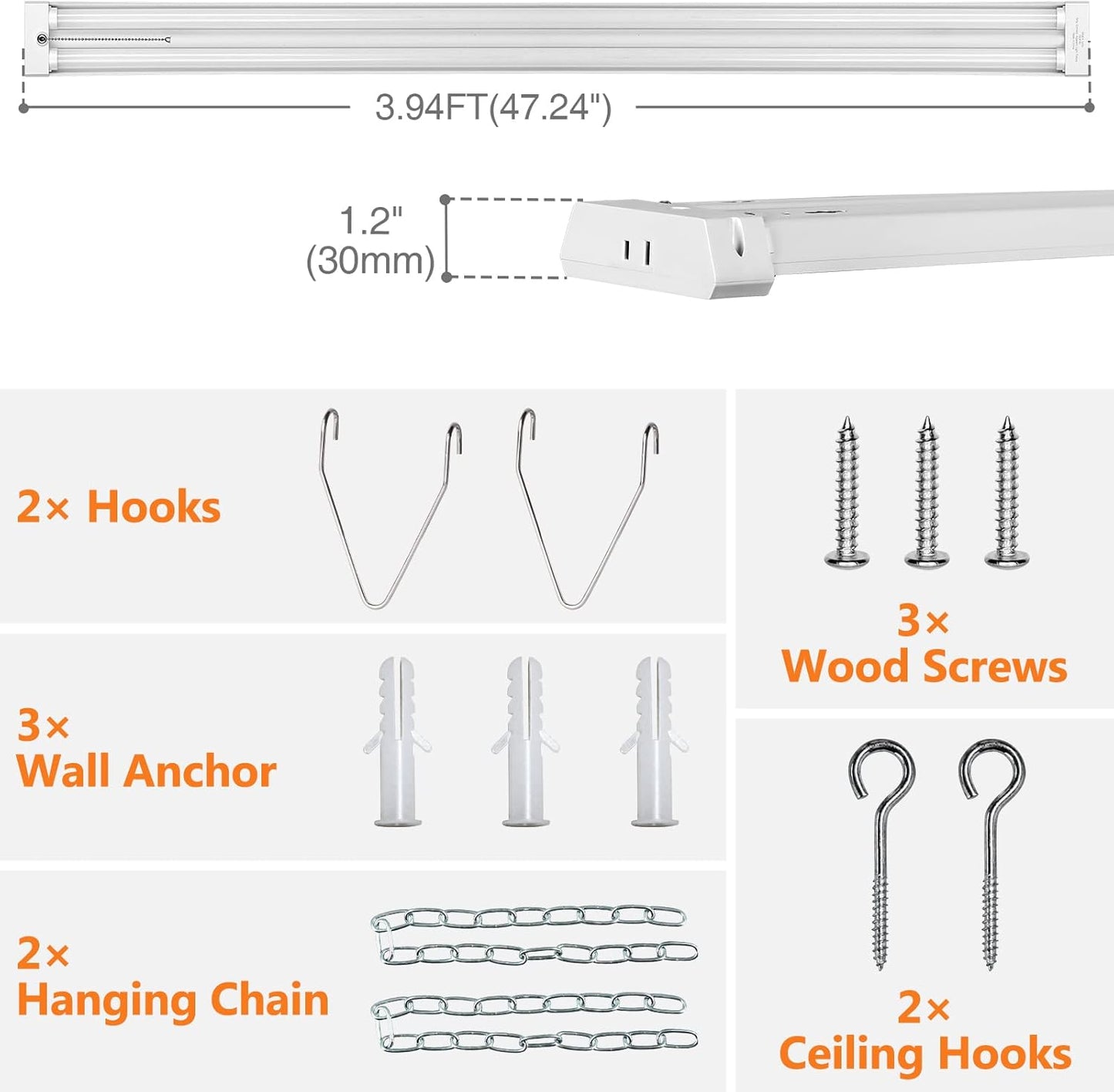 4FT Linkable LED Shop Light for Garages, 42W 4800LM 5000K Daylight Led Shop Lights, Ceiling Light with Pull Chain (ON/Off), Linear Worklight Fixture with Plug, 2 Pack