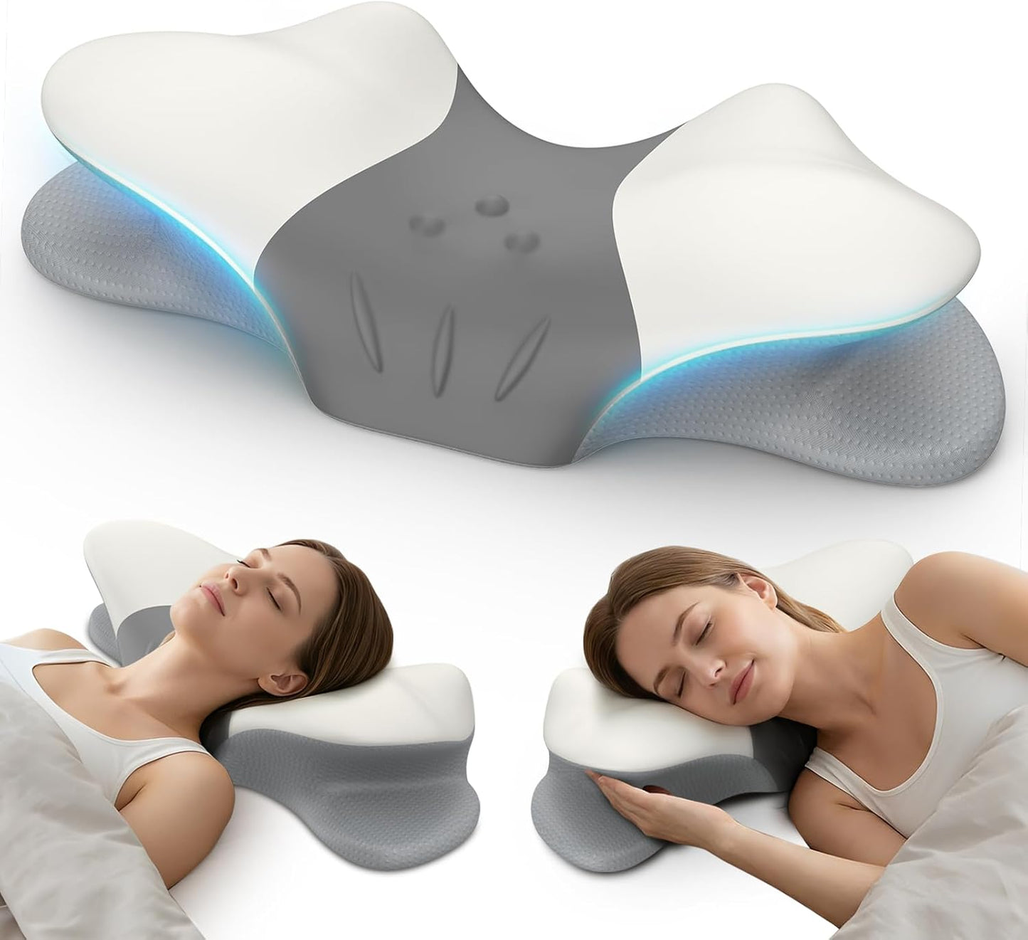 beslovo Cervical Neck Pillow for Pain Relief, Ergonomic Side Sleeper Pillow, Orthopedic Neck Support Contour Memory Foam Pillow for Side Back Stomach Sleepers, Ideal for Office Travel (Grey&White)