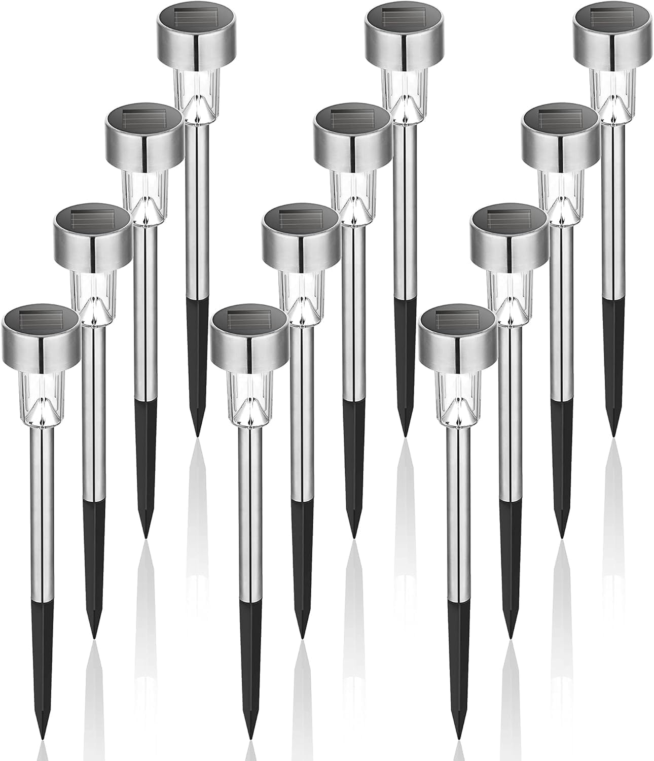 GIGALUMI Solar Garden Lights Outdoor, 12 Pack 6-Color, IP65 Waterproof Decorative Pathway Lights, Stainless Steel LED Landscape Lighting for Yard, Lawn, Walkway