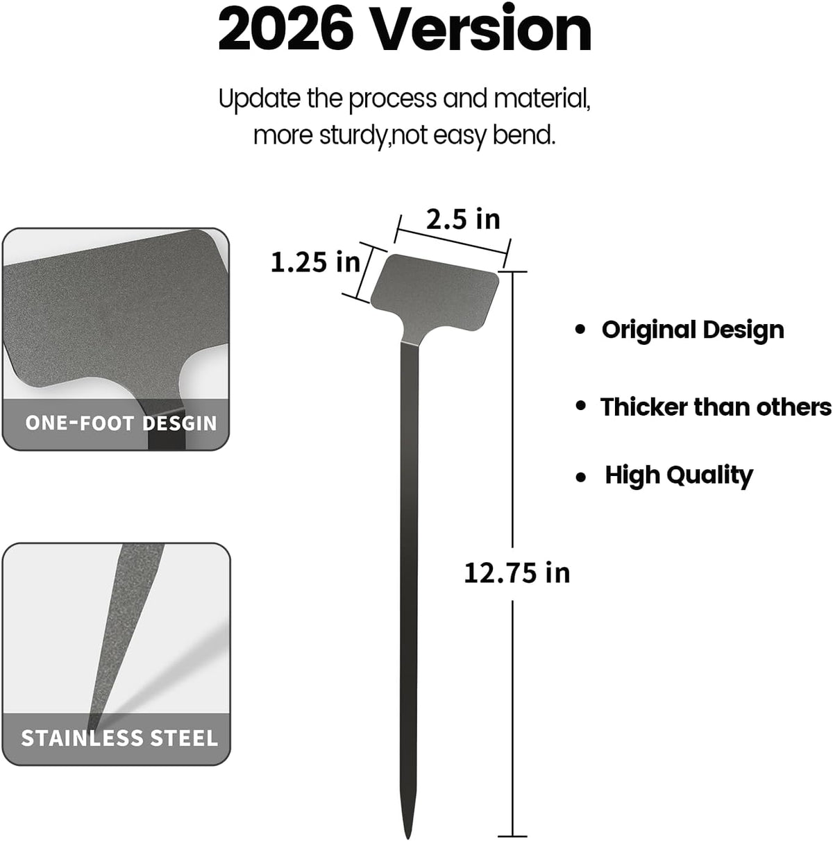 Stainless Steel Plant Labels, Metal Waterproof Plant Markers,Height 12.75 in, Label Area 2.5 in*1.25 in resuable Nursery Tags for Vegetables herb Flower Seed Green House- 20-Pack