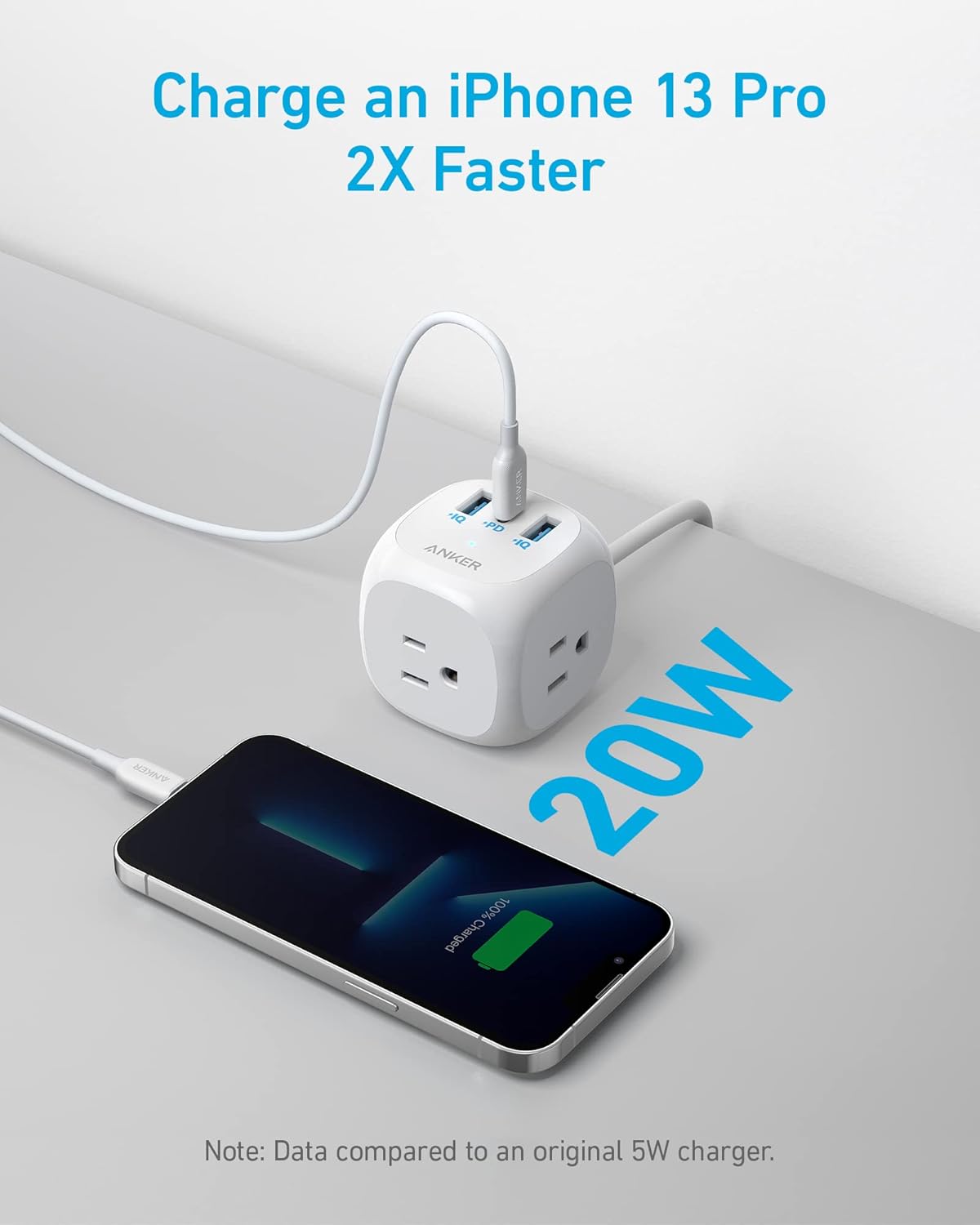 Anker 321 Power Strip with 20W USB C, 3 Outlets and USB C Charging for iPhone 15/15 Plus/15 Pro/15 Pro Max, 10 ft Extension Cord, Power Delivery Charging for Dorm Rooms,Home Office