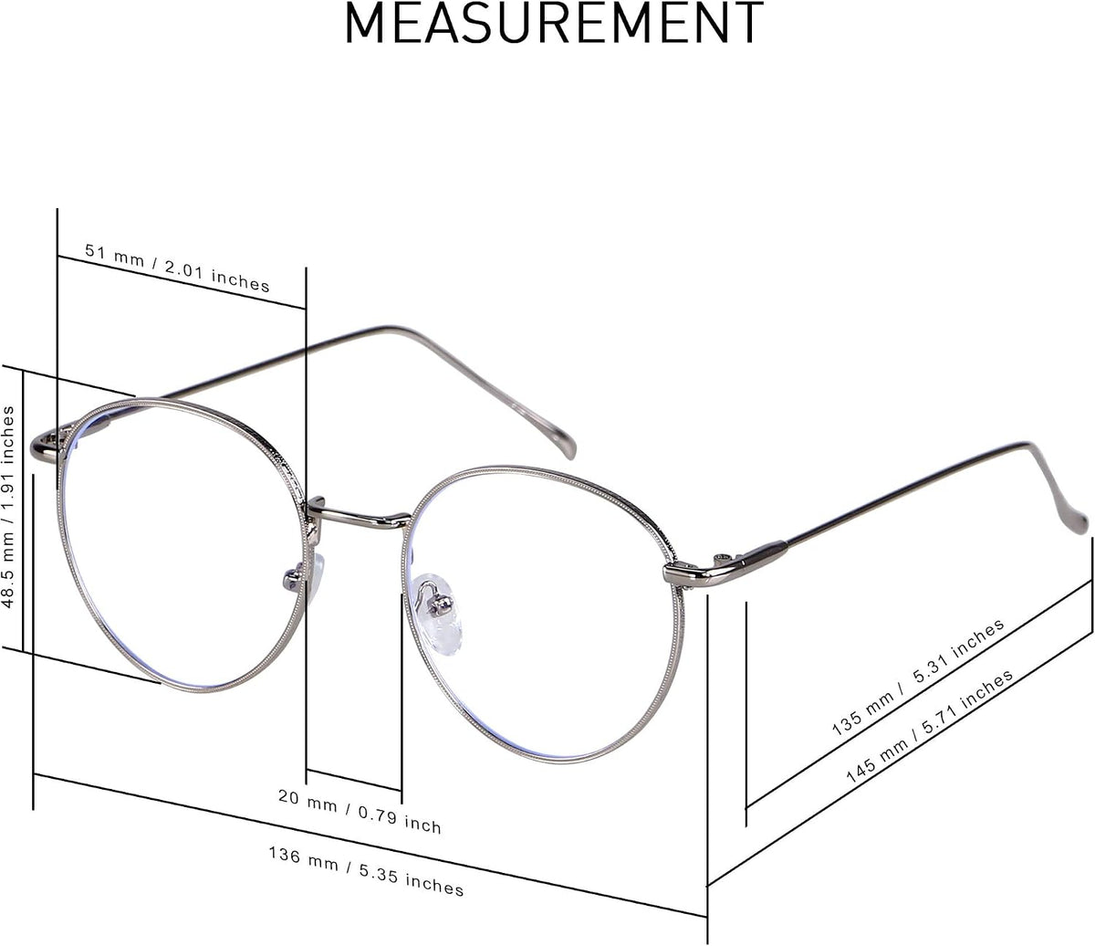 ANDWOOD Blue Light Blocking Glasses Women Men Small Face Computer Clear Bluelight Blocker Super Lightweight Metal Frame Round