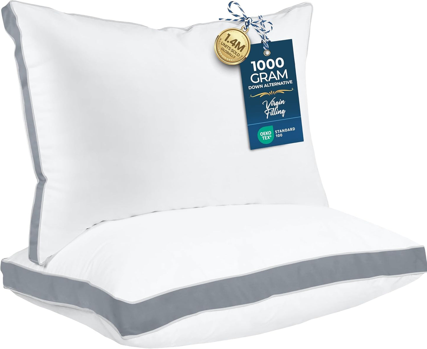 Utopia Bedding Bed Pillows for Sleeping Queen Size (Grey), Set of 2, Soft & Fluffy Pillow with Down Alternative Filling, Cooling, Hotel Quality, Gusseted Pillow for Back, Stomach or Side Sleepers
