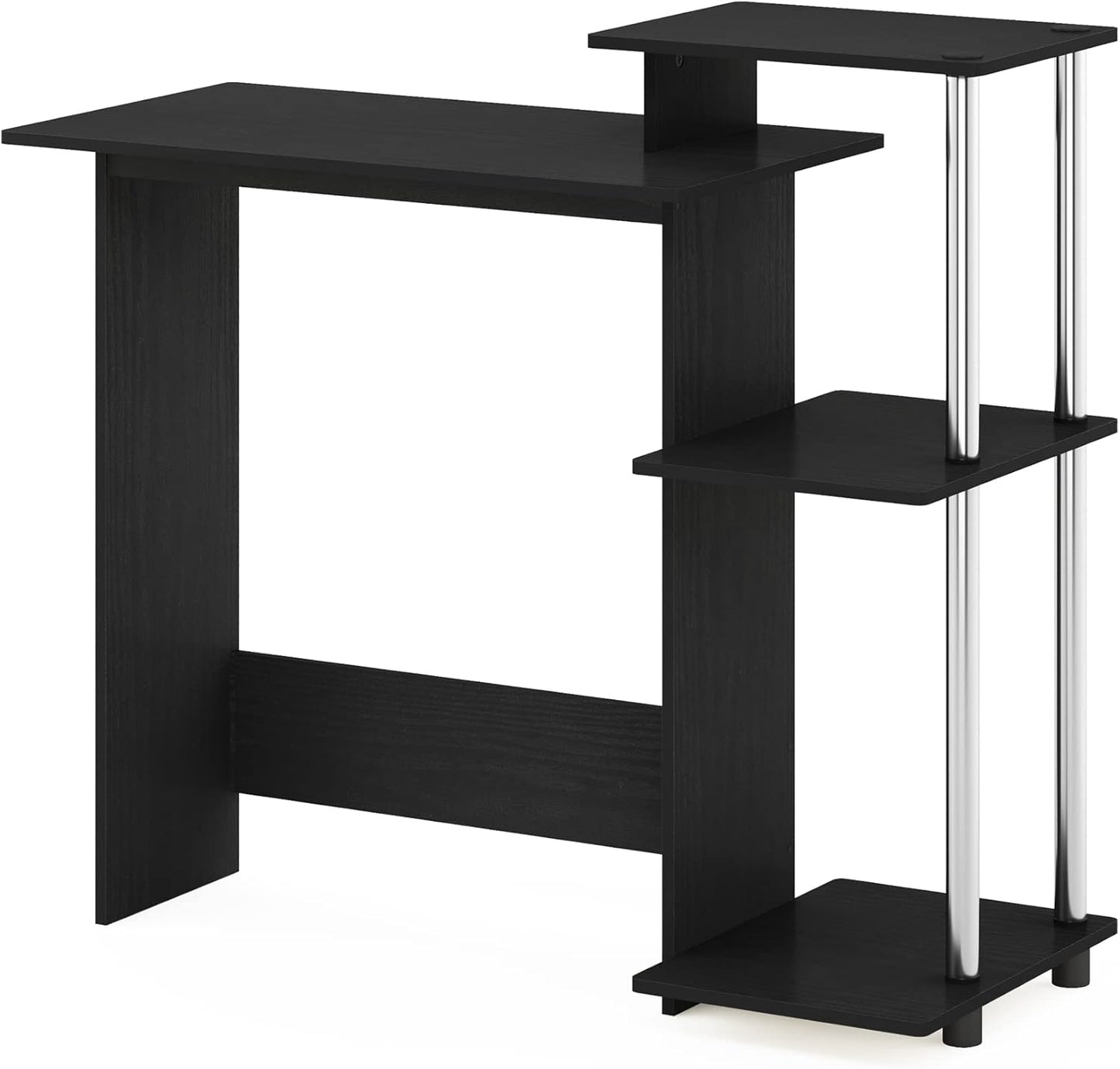 Furinno EFFICIENT Desk, 28.6" Wide Gaming Desk with 3 Open Side Shelves, Laptop Notebook Computer Desk, Office Desk for Home Office, Study Room, Dorm, Bedroom, Americano/Stainless Steel