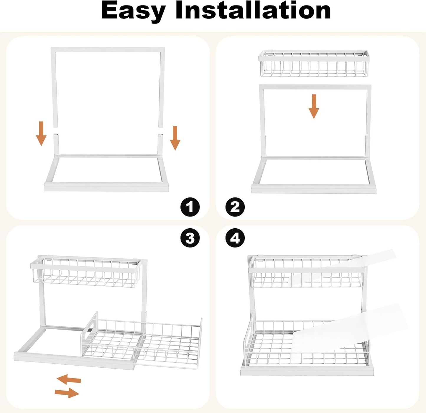 REALINN Under Sink Organizer, Pull Out Cabinet Organizer 2 Tier Slide Out Sink Shelf Cabinet Storage Shelves, Under Sink Storage for Kitchen Bathroom Cabinet, White, 1 Pack
