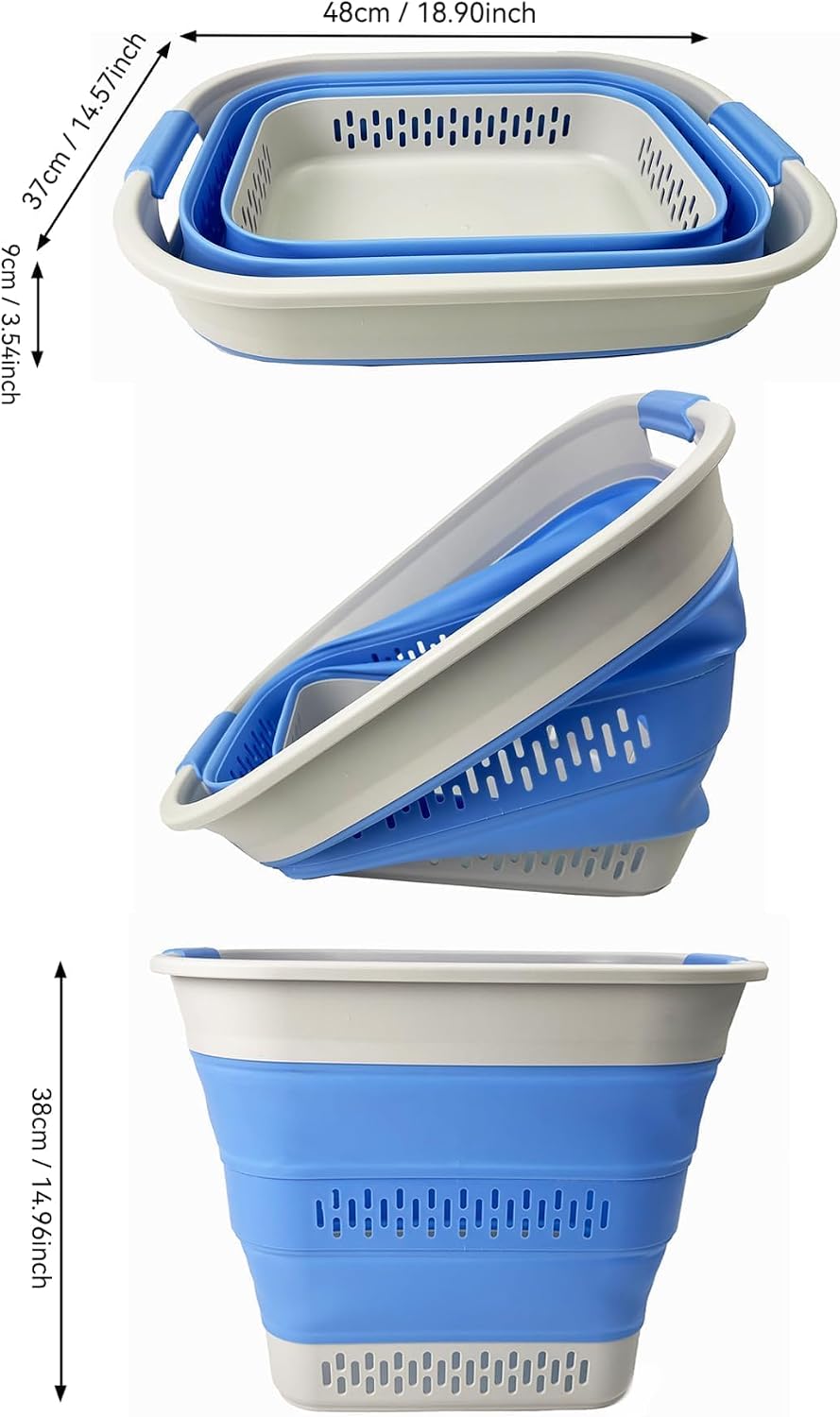 SAMMART 40L (10.5 Gallon) Collapsible Plastic Laundry Basket - Foldable Pop Up Storage Container/Organizer - Portable Laundry Hamper - Space Saving (1, Grey/Little Boy Blue)
