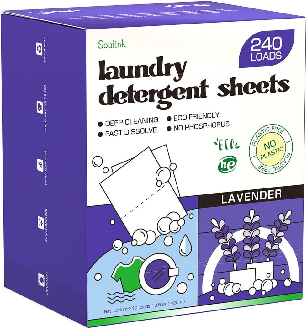 Soulink Magnolia Laundry Detergent Sheets 240 Loads - Eco-Friendly, Plant-Based, Hypoallergenic, No Plastic Jug