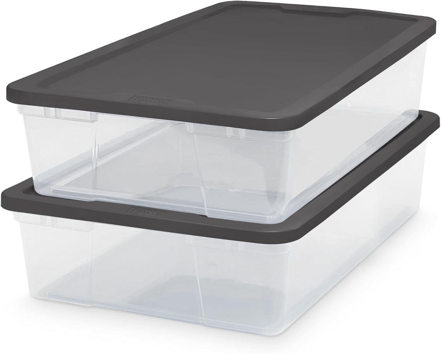 HOMZ 2-Pack Snaplock, Small Clear Plastic Storage Organizer Bins w/ Lids, 28 Quart, Gray - Stackable Container Boxes for Bedroom, Bathroom, Garage, and Office Organization