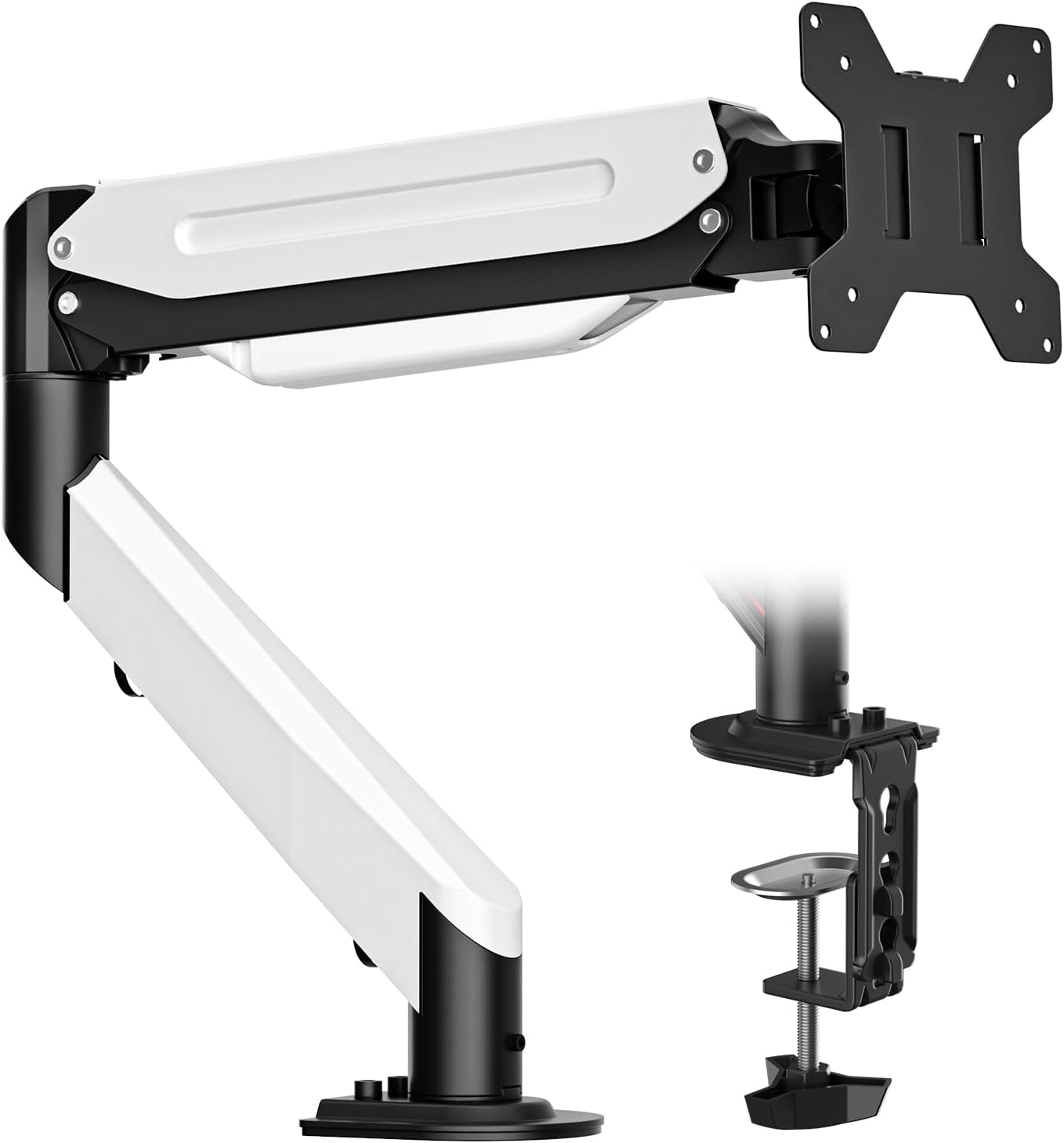 Suptek Single Monitor Arm for 27–57 Inch Ultrawide Large Screen Monitors, Heavy Duty Gas Spring Desk Mount with Tilt Swivel, VESA 75/100, Supports 59.4 lbs, Clamp & Grommet, MD71MAX