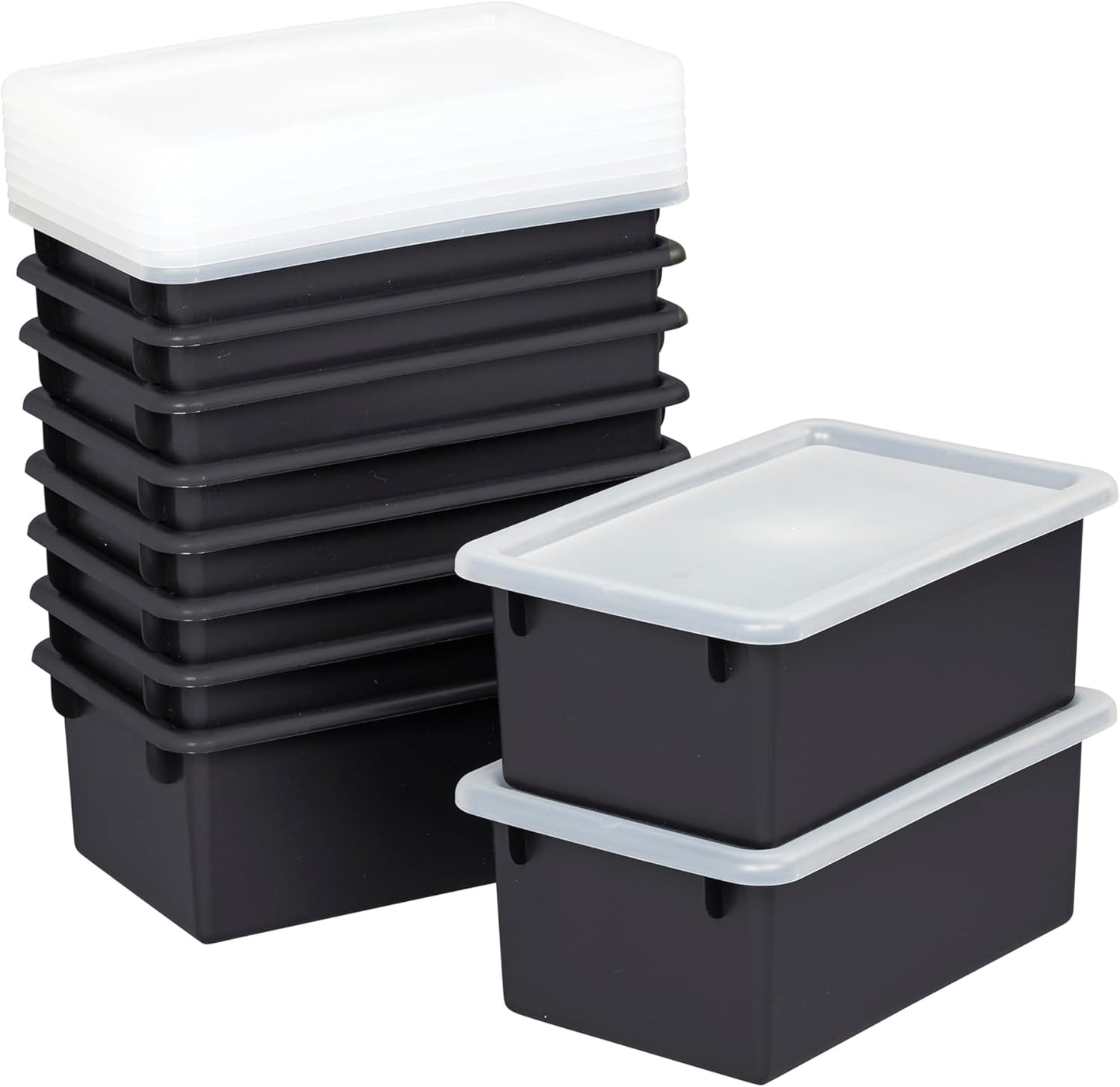 Cubby Storage Bins with Non-Snap Lids, 10-Pack, Black