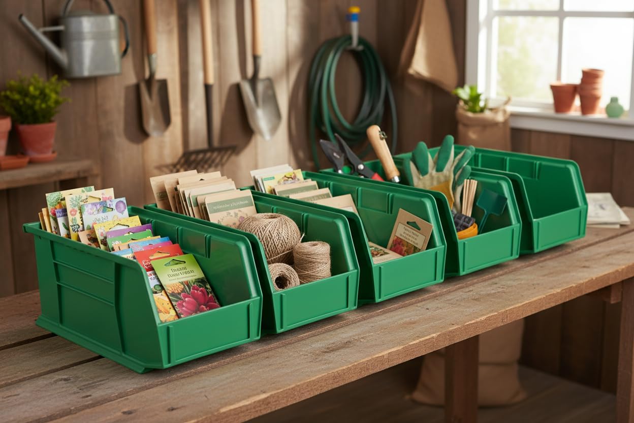 HE HUDSON EXCHANGE 11" x 5.5" x 5" Plastic Stackable Storage Bin, Green