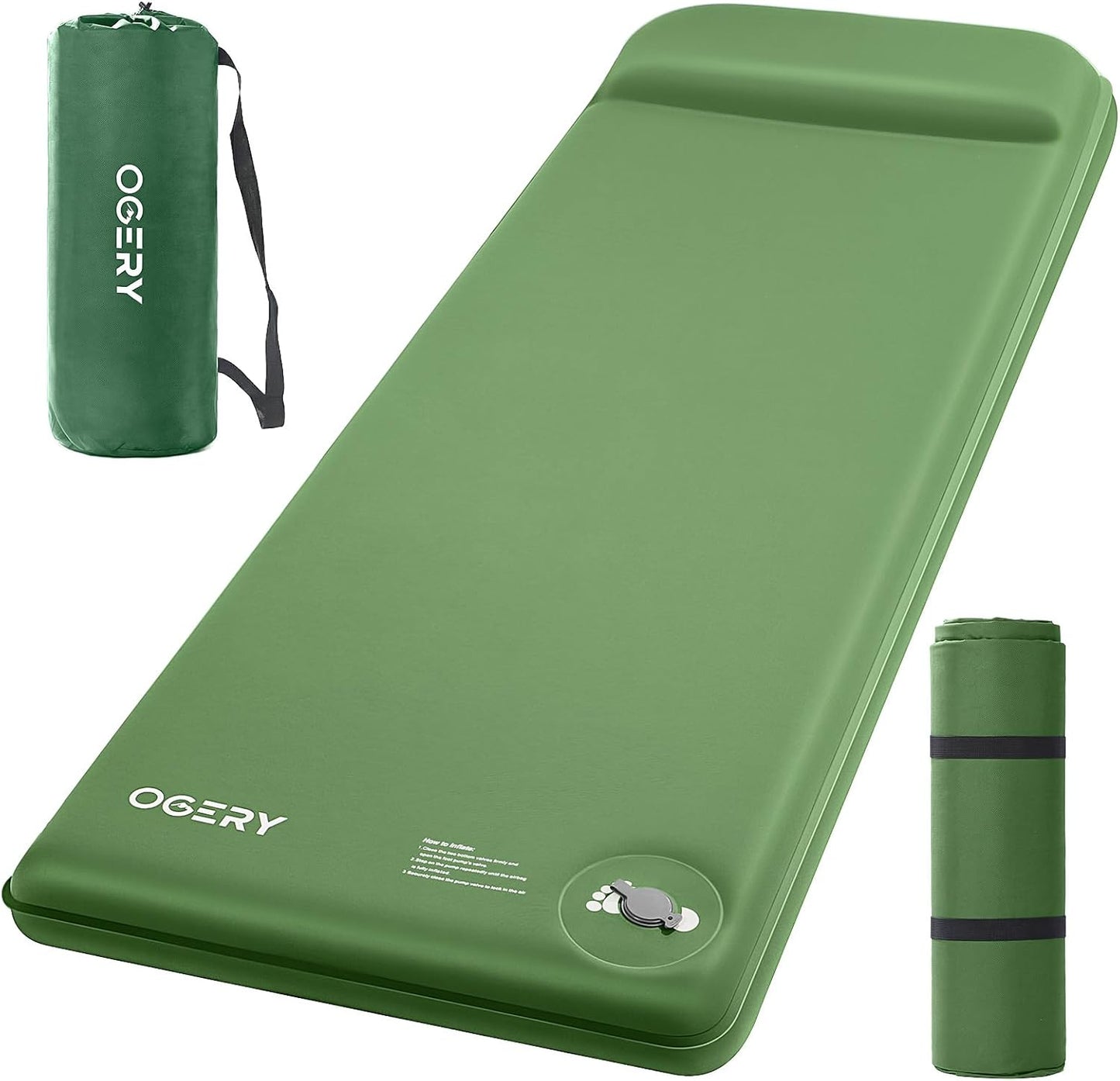 OGERY Self-Inflating Sleeping Pad with Built-in Foot Pump, 3" Memory Camping Mattress Pad, Quiet & 9.5 R-Value Insulated Sleeping Mat Camping Essential Gear for Car Tent Camping