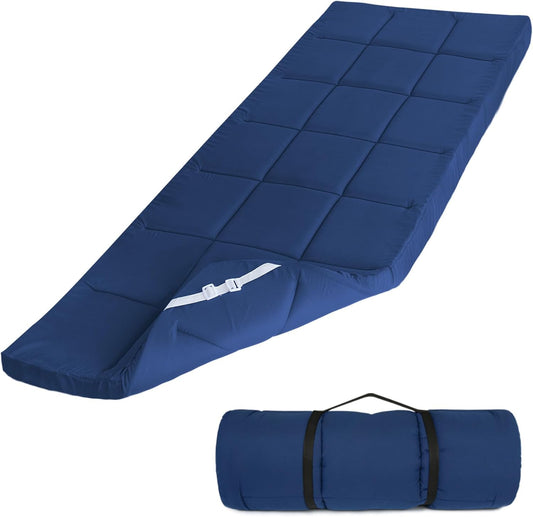 Cot Mattress Topper (Improved Thickness), Foam Quilted Pads for Camping, Soft Comfortable Sleeping Cot Mattress Pad Only, Camping Pad 75"x30" for Camp Cot/Rv Bunk/Narrow Twin Beds, Navy