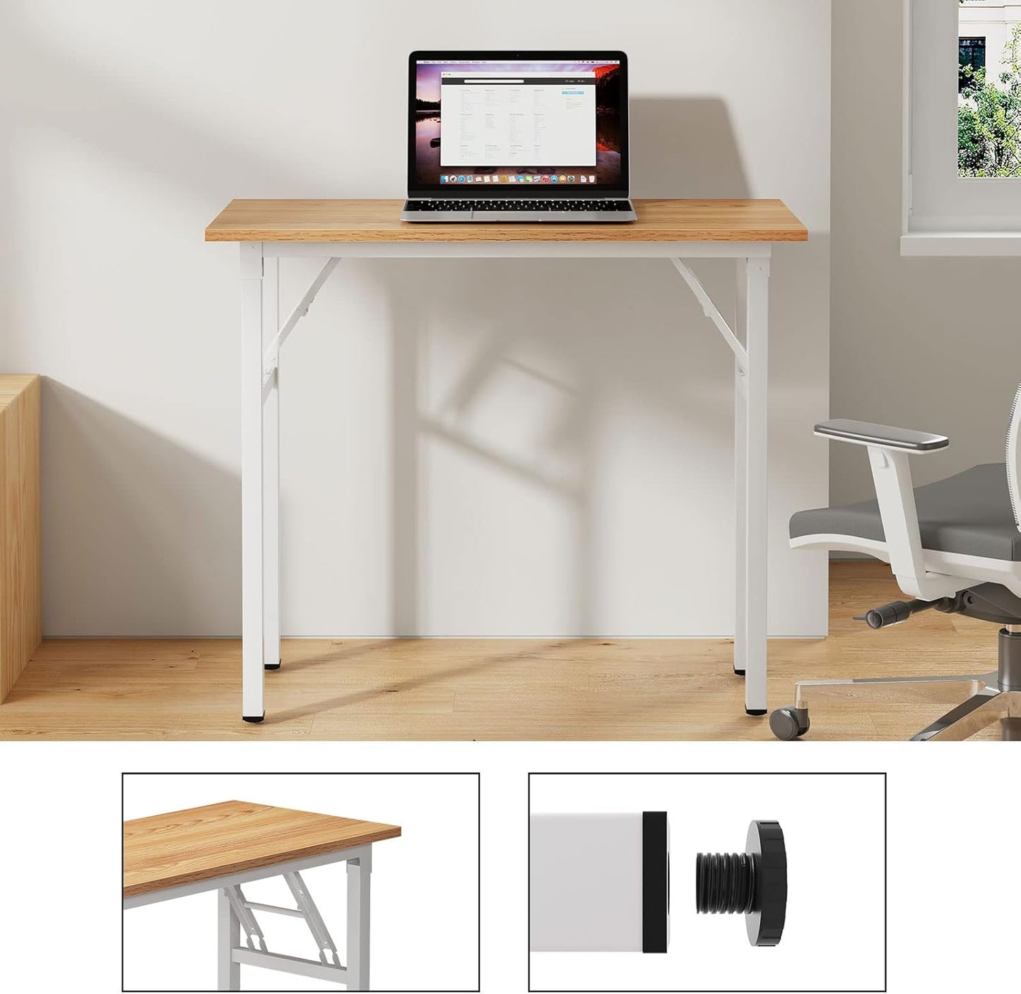 Need Small Desk, 31.5 x 15.7 Inches No Assembly Foldable Writing Table,Sturdy and Heavy Duty Folding Computer Desks for Small Space/Home Office/Dormitory AC5BW(80 * 40)