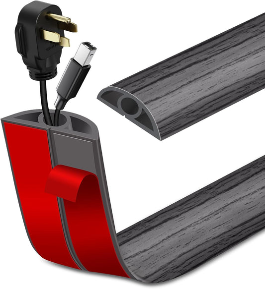 LSGCQ Floor Cord Cover Self Adhesive Cord Hider Floor Cable Management | Cord Covers for Wires on Floor Cable Cover, Prevent Cable Trips, Cable Cavity 0.32" W x 0.32" H, 20Ft, Deep Grey Wood