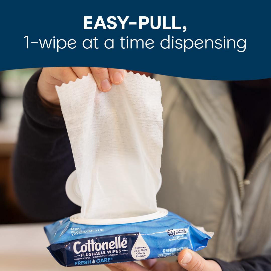 Cottonelle Fresh Care Flushable Wet Wipes, Adult Wet Wipes, 2 Refill Packs, 168 Wipes Per Pack (336 Total), Packaging May Vary