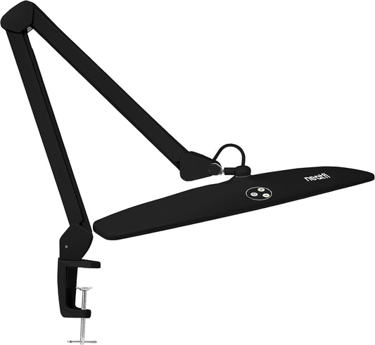 Neatfi Elite HD XL Desk Lamp – 1,600 Lumens, 22” Wide Head, 6500K Daylight | Non-Polar Dimming, Adjustable | Office, Study & Home Workspace (Black, Non-CCT with Clamp, 22 Inches)