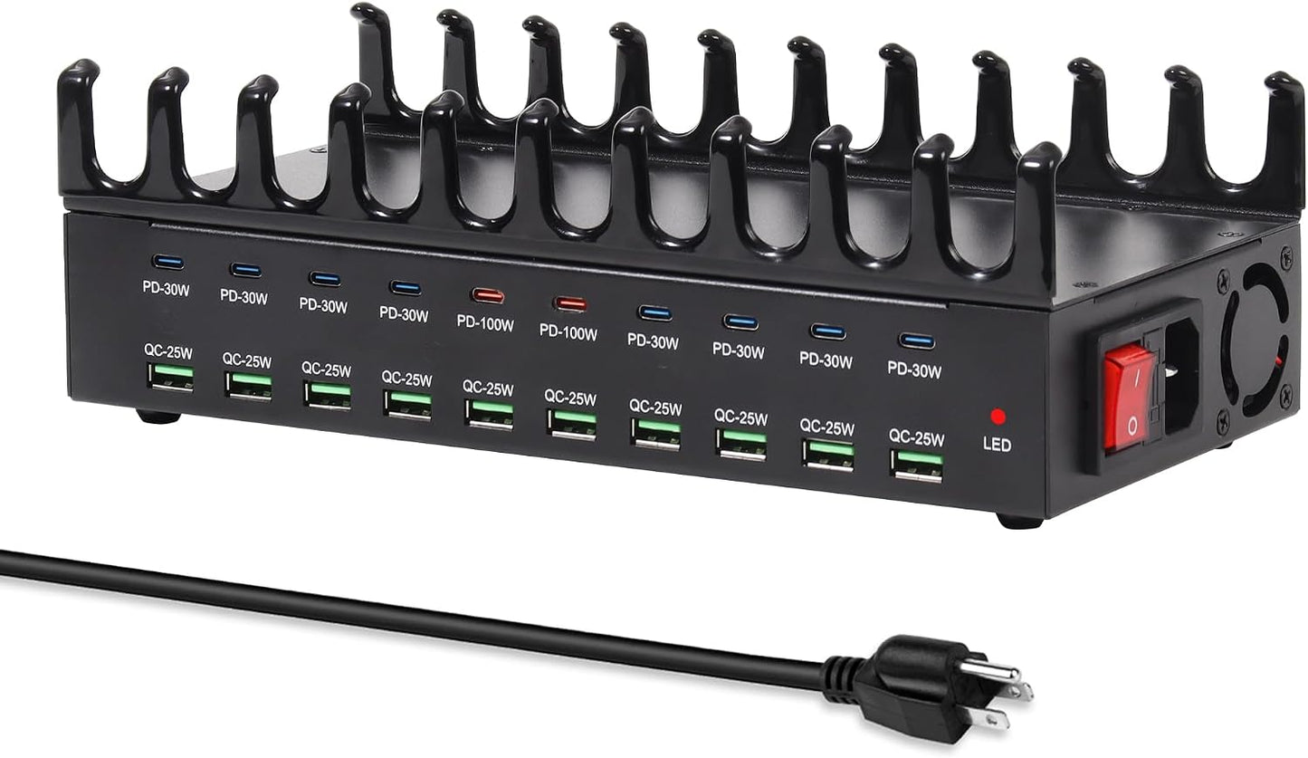20-Port 690W Charging Station for Multiple Devices, Fast Charger Station | with Dual 100W PD PPS Port, Multi Device USB C Fast Charger Dock for MacBook Pro Laptop, iPhone, iPad, Tablet, Cell Phone