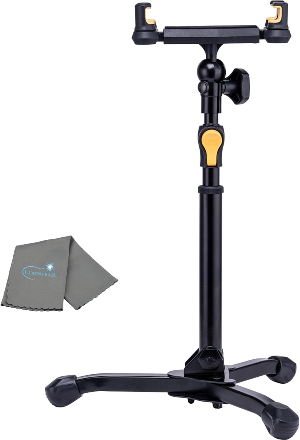 Hercules DG307B Adaptive Series 2-in-1 Smartphone/ Tablet Holder, 6.1” to 13”, Attaches to Desk, Round & Square Tubes, w/ a Lumintrail Cleaning Cloth