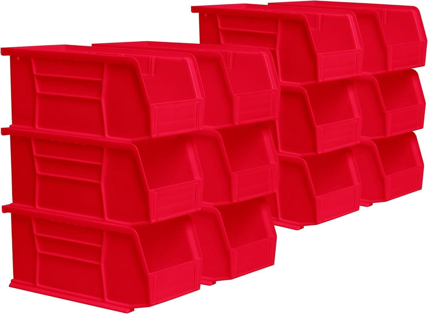 Akro-Mils 30230 AkroBins Plastic Storage Bins, Space-Saving Stackable Bins for Garage, Pantry, Craft Organization, 11" x 5" x 5", Red, 12-Pack