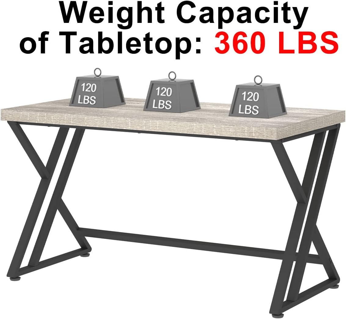 LVB Grey Desk, Industrial Wood Home Office Computer Desk for Bedroom, Farmhouse Metal Wooden Study Work PC Gaming Writing Table, Modern Simple Executive Writing Desk, 47 Inch, Light Gray