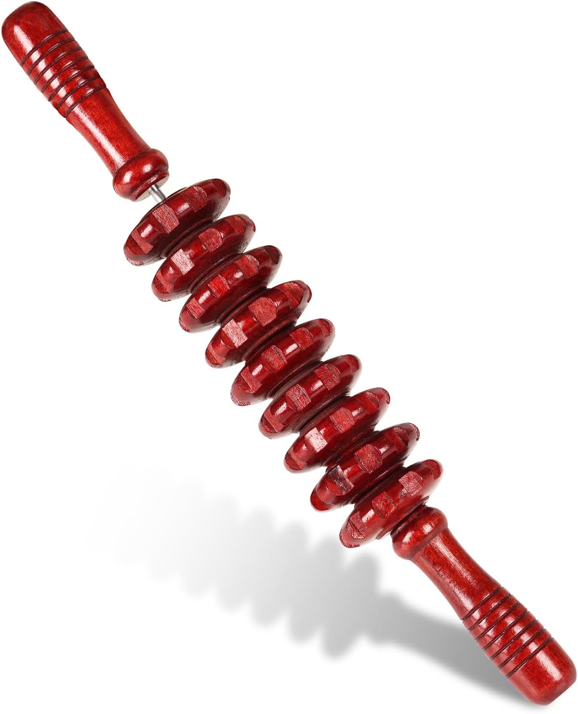 Liitrton Manual Wooden Massage Roller Stick for Muscle Relief, 11-Wheel