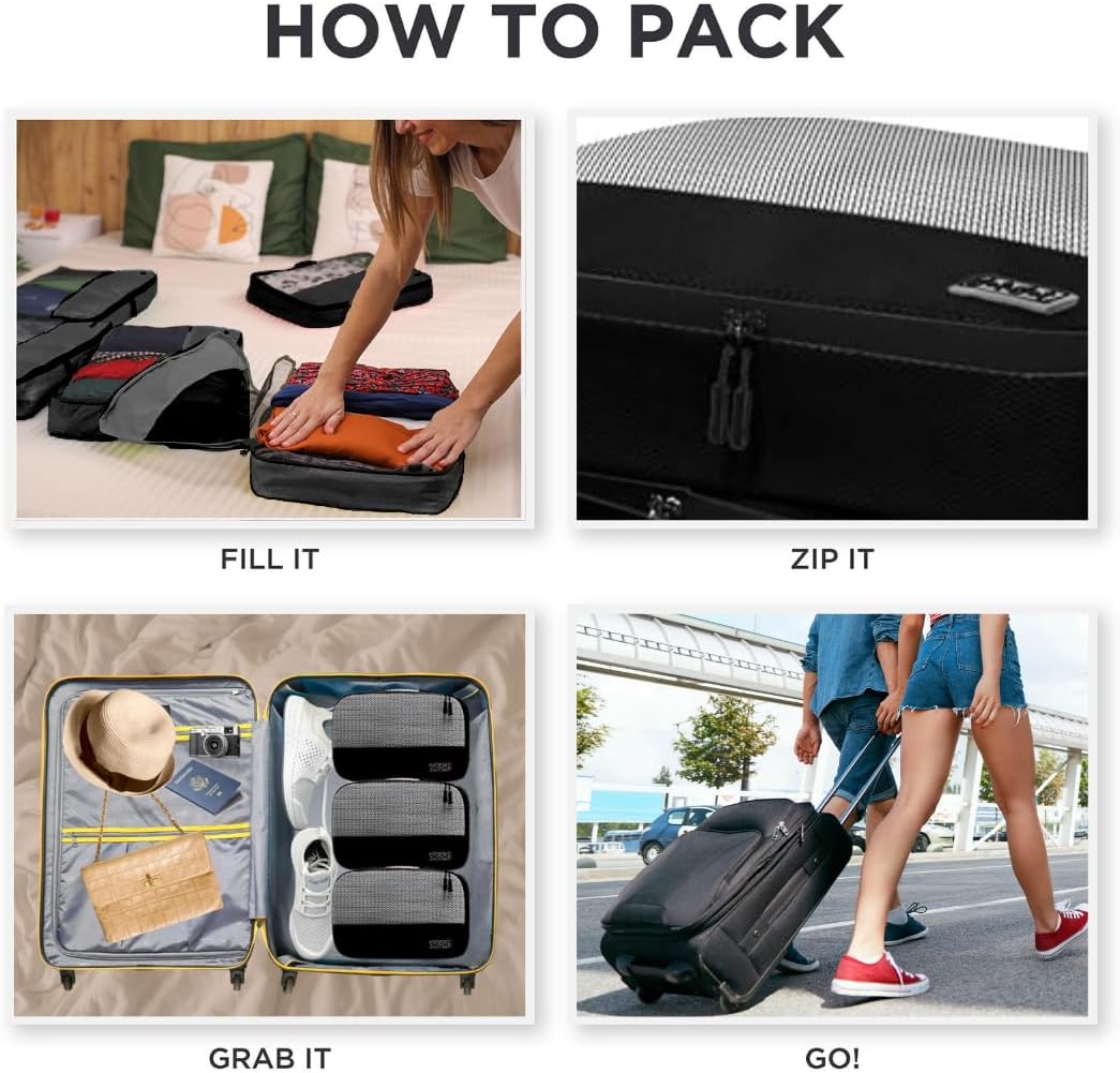 Large Packing Cubes for Travel - 5pc Packing Cubes for Suitcases - Lightweight Luggage Organizer Bags (Non-Compression)