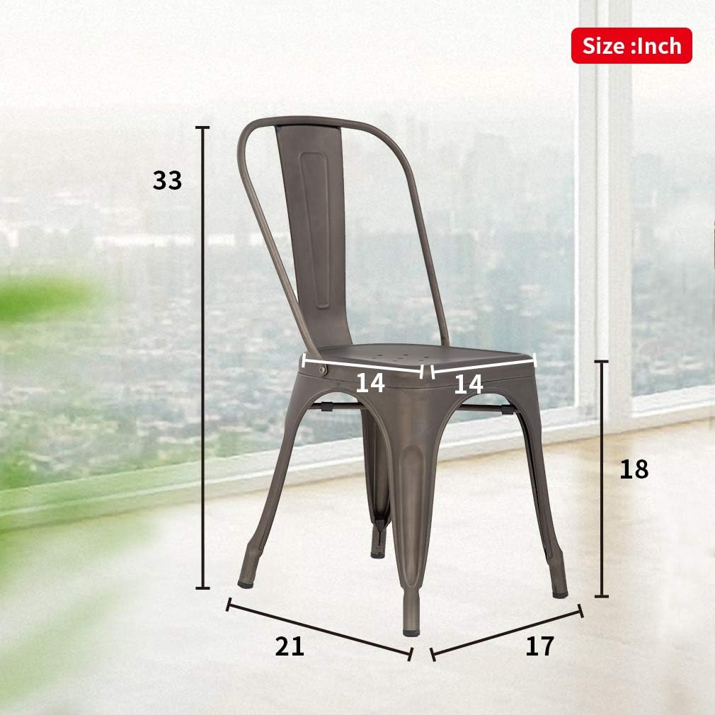 FDW | Set of 4 Metal Dining Chairs | Bronze | Stackable Tolix Side Chairs with Backrest | Scratch-Resistant | Non-Slip Feet | Indoor/Outdoor Use | 330 lbs Capacity | Ideal for Kitchen & Restaurant