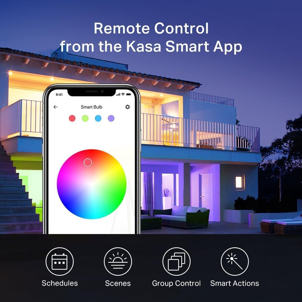 Kasa Smart Light Bulbs, Full Color Changing Dimmable Smart WiFi Bulbs Compatible with Alexa and Google Home, A19, 60 W 800 Lumens,2.4Ghz only, No Hub Required, 2-Pack (KL125P2), Multicolor