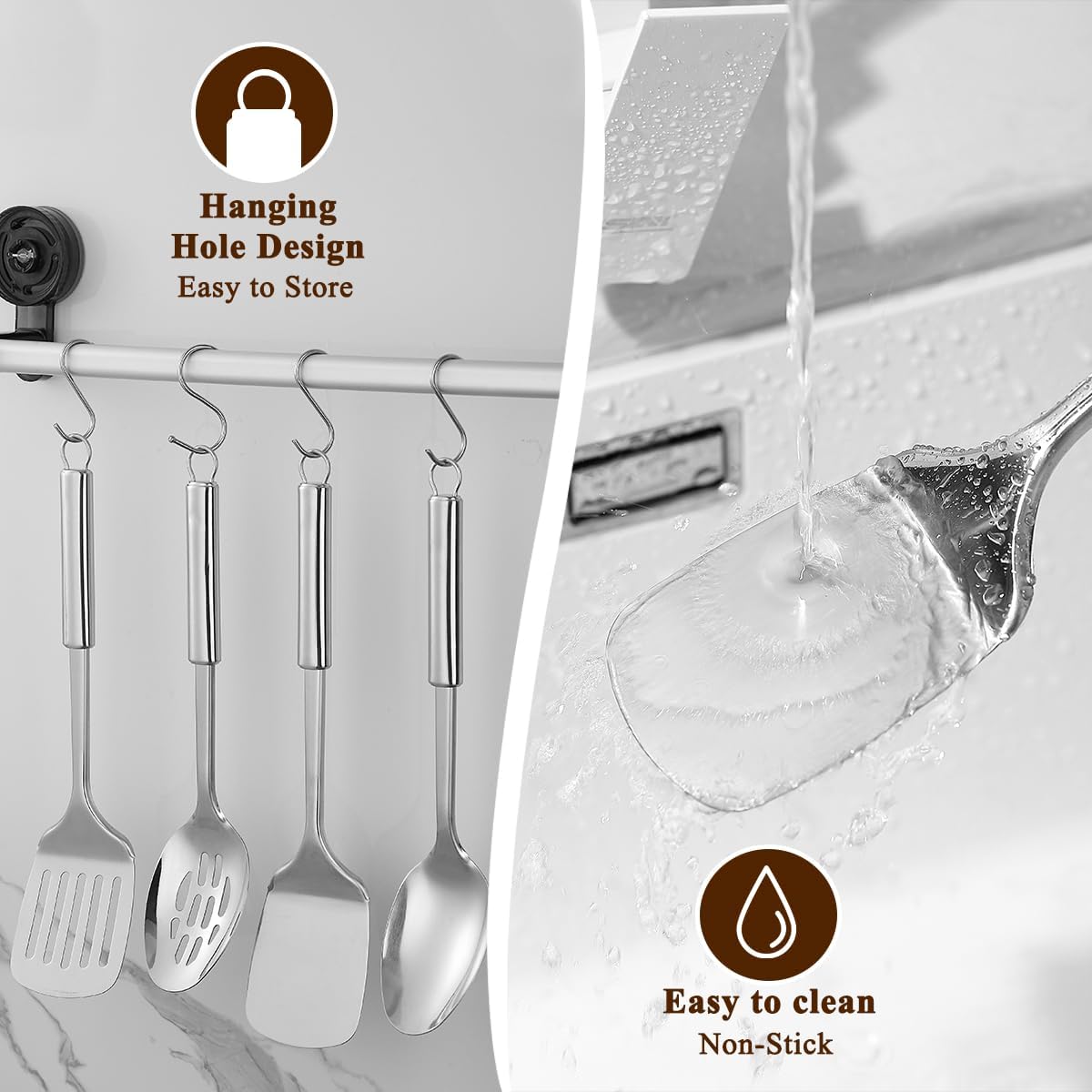 Homquen Kitchen Utensils Set 4pcs, Stainless Steel Cooking Utensils Set, Kitchen Tools Spatulas Set, Cooking Spoons, Home Essentials Kitchen Gadgets Accessories