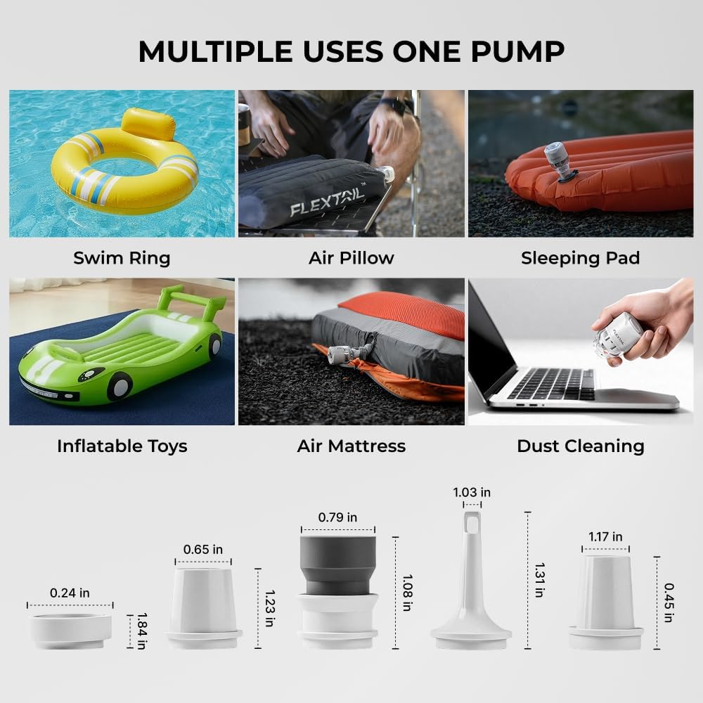 FLEXTAILGEAR Tiny Pump 3X Portable Air Pump for Inflatables, Advanced Low Noise Design, Air Mattress Pump with 5-Mode Light, Electric Air Pump for Camping Gear Pool Floats Sleeping Pads