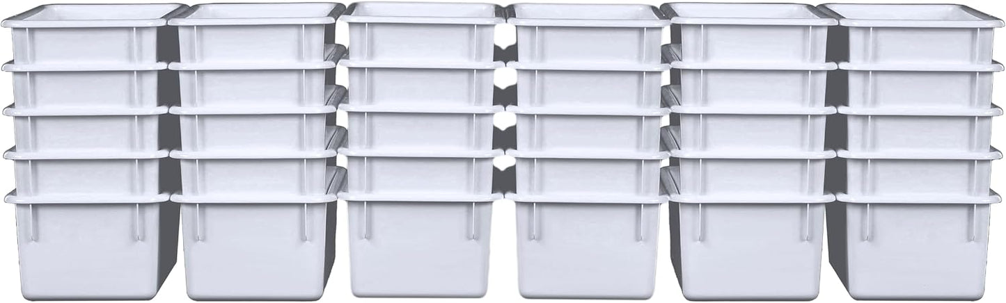 Wood Designs Cubby Storage Bin, Heavy Duty Plastic Containers for Kids White Cubby Tray Set of 30