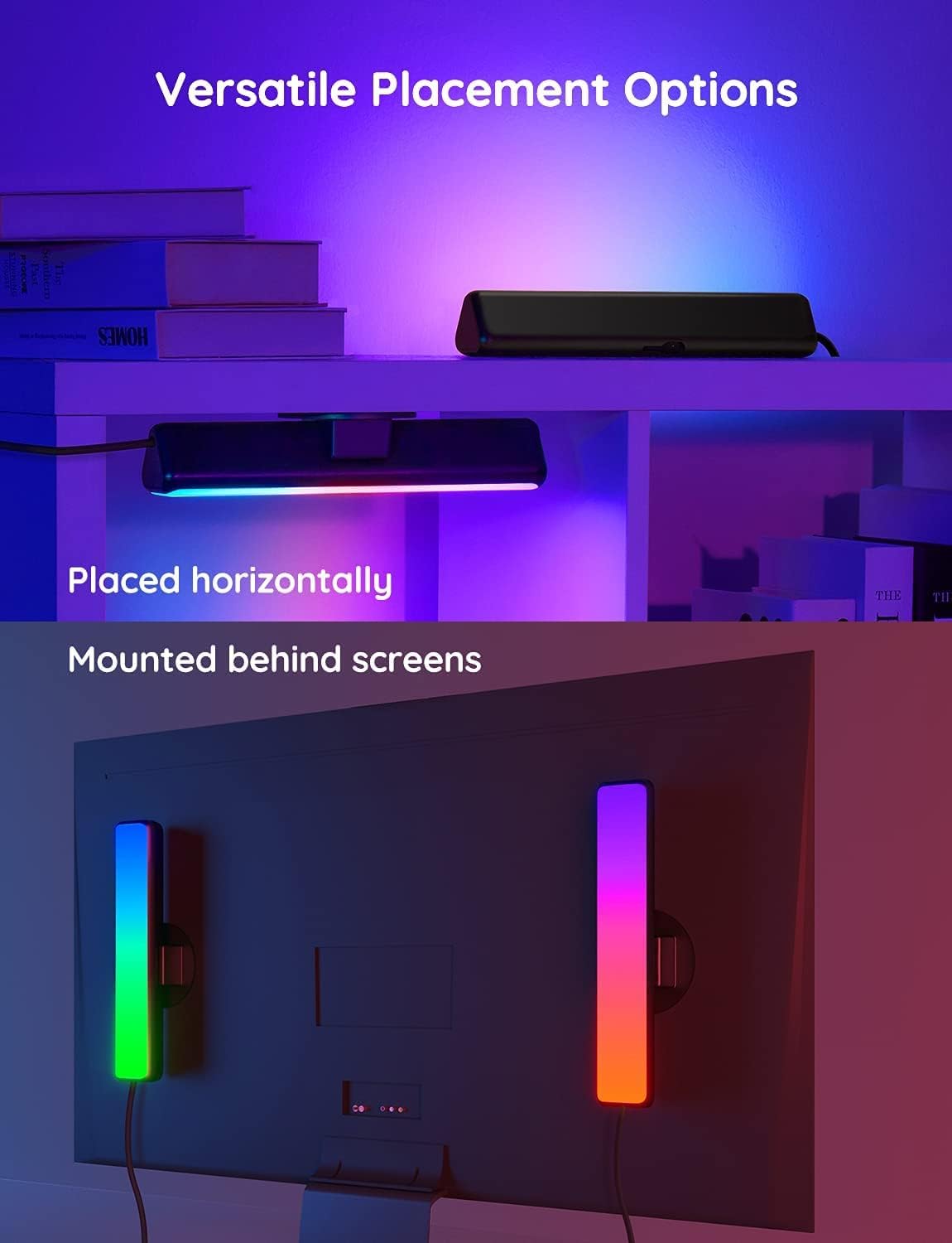 Govee Smart LED Light Bars, Work with Alexa and Google Assistant, RGBICWW WiFi TV Backlights with Scene and Music Modes for Gaming, PC, Living Room Decoration, Black