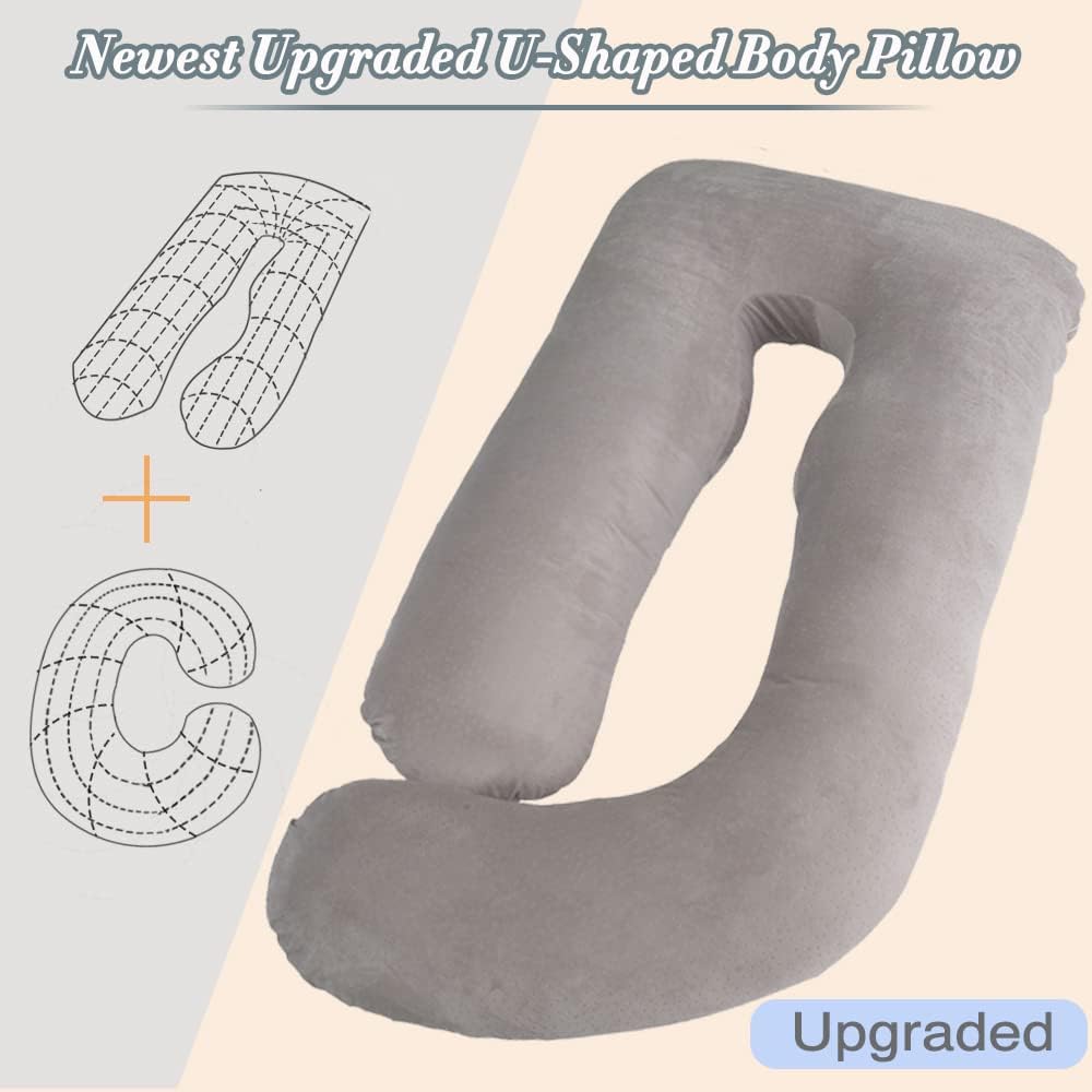 60 Inch Pregnancy Pillows for Sleeping, Extra Large U Shaped Body Pillow, Pregnancy Pillow, Maternity Pillow for Pregnant Women with Velour Cover (Grey)
