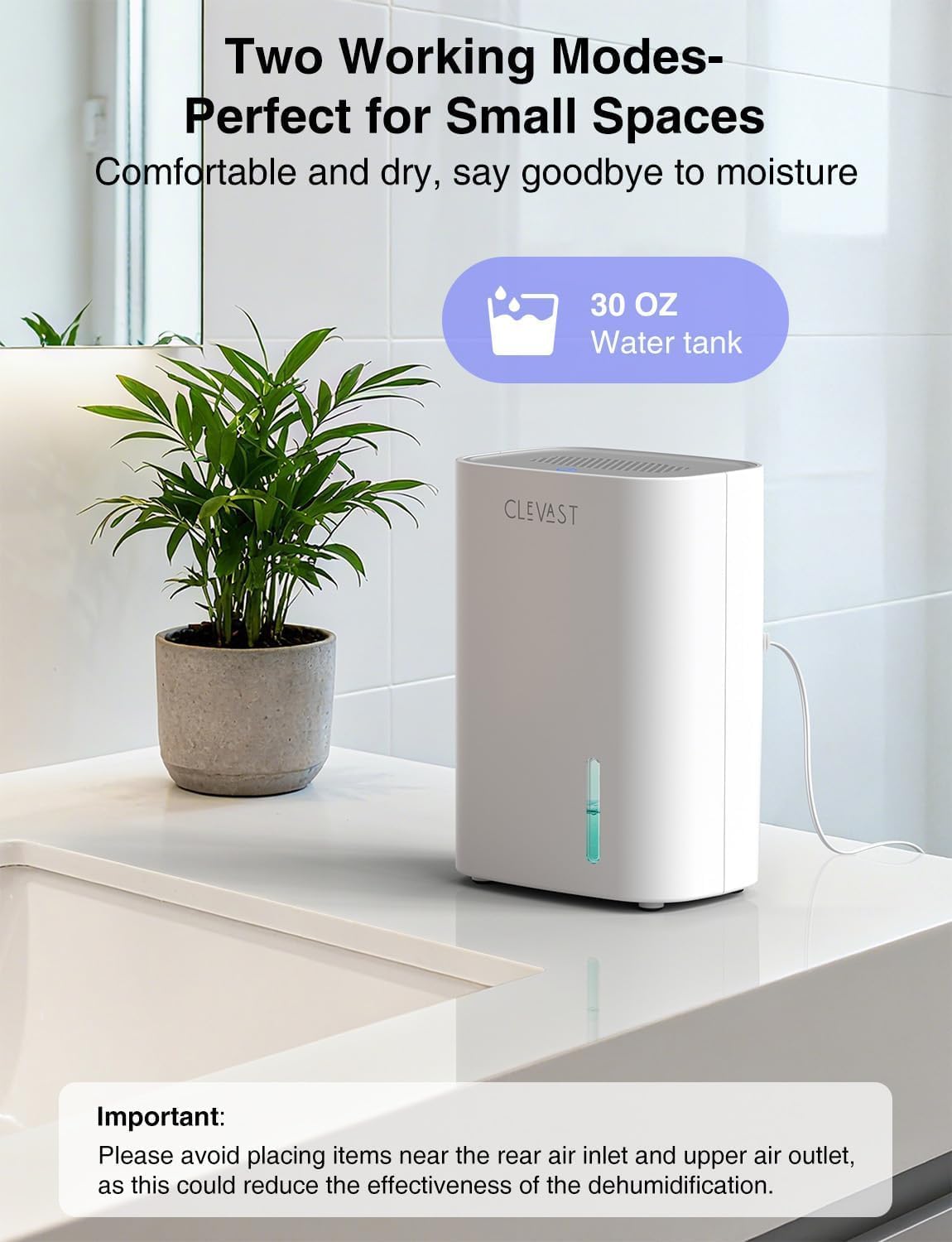 CLEVAST Small Dehumidifier for Home, 30oz Mini Quiet Dehumidifier for Bathroom Bedroom, Portable Compact Air Dehumidifier for Closet, RV, Camper