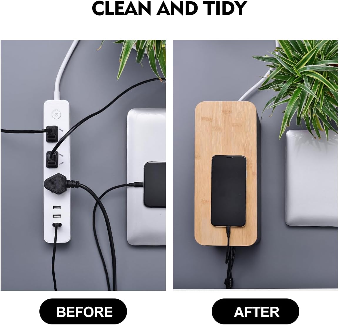 2Pack Cable Management Box,Wooden Style Cord Organizer Cord Hide Box
