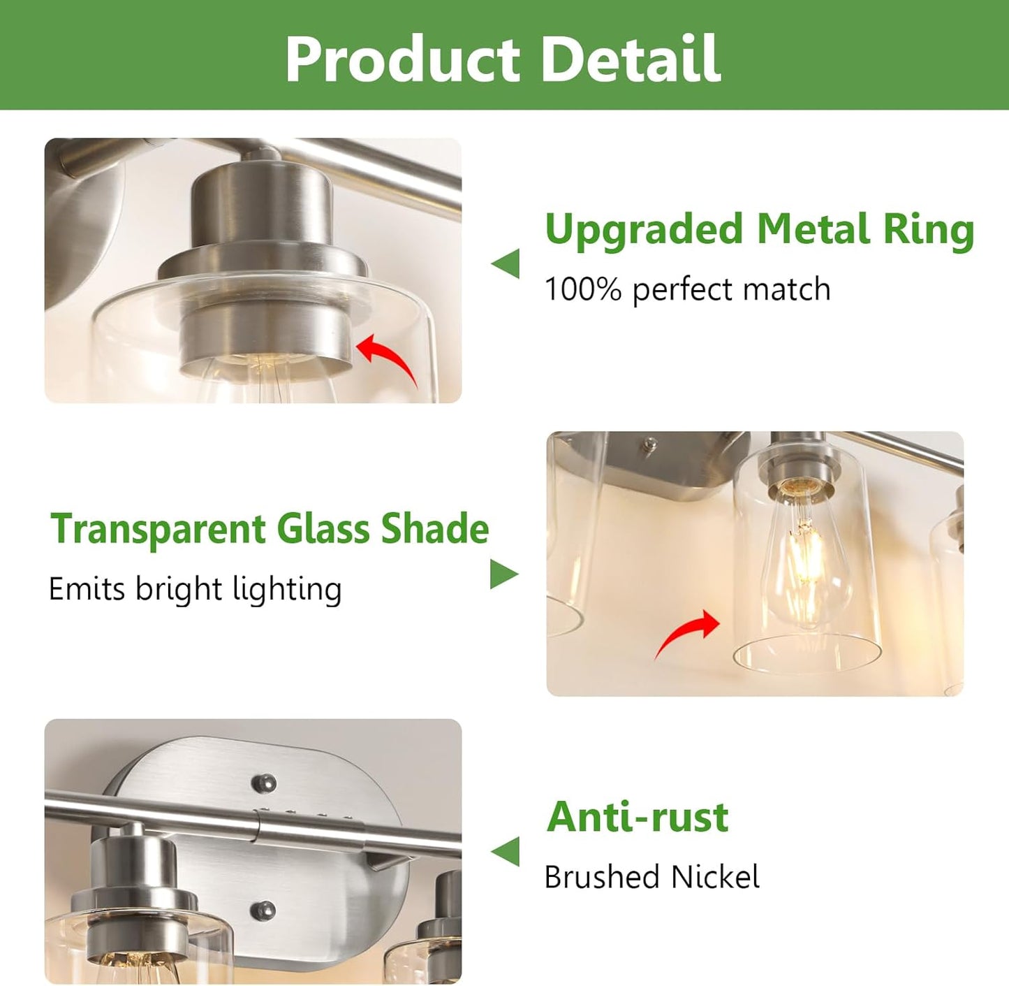 Ascher 4-Light Bathroom Light Fixtures, Modern Vanity Lights with Clear Glass Shade, Brushed Nickel Wall Lamp for Bathroom Mirror Hallway Cabinet Porch