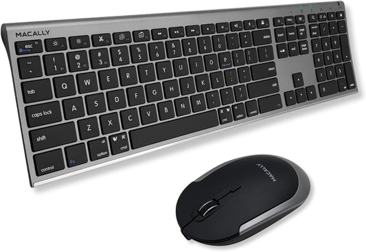 Macally Premium Bluetooth Keyboard and Mouse for Mac | Compatible Wireless Apple Keyboard and Mouse Combo (110 Keys Multi-Device Rechargeable) for MacBook Pro/Air and iMac - Space Gray