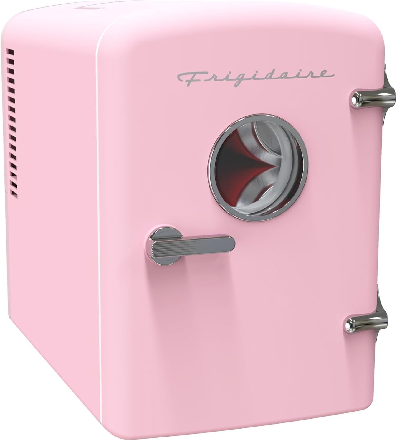Frigidaire Retro 9-Can Mini Personal Fridge Portable Cooler for Car, Office, Bedroom, Dorm Room, or Cabin, 11.8" D x 7.1" W x 10.1" H, PINK