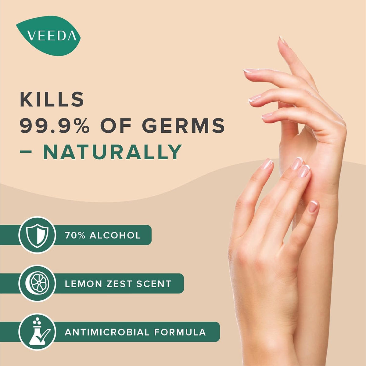 Veeda Scented Hand Sanitizer with Lemon Zest Scent - Moisturizing Clear Gel with Vitamin E & Antimicrobial Formula- Contains 70% Ethyl Alcohol - Hand Sanitizer Travel Size, Made in USA (3 x 8 fl. oz)