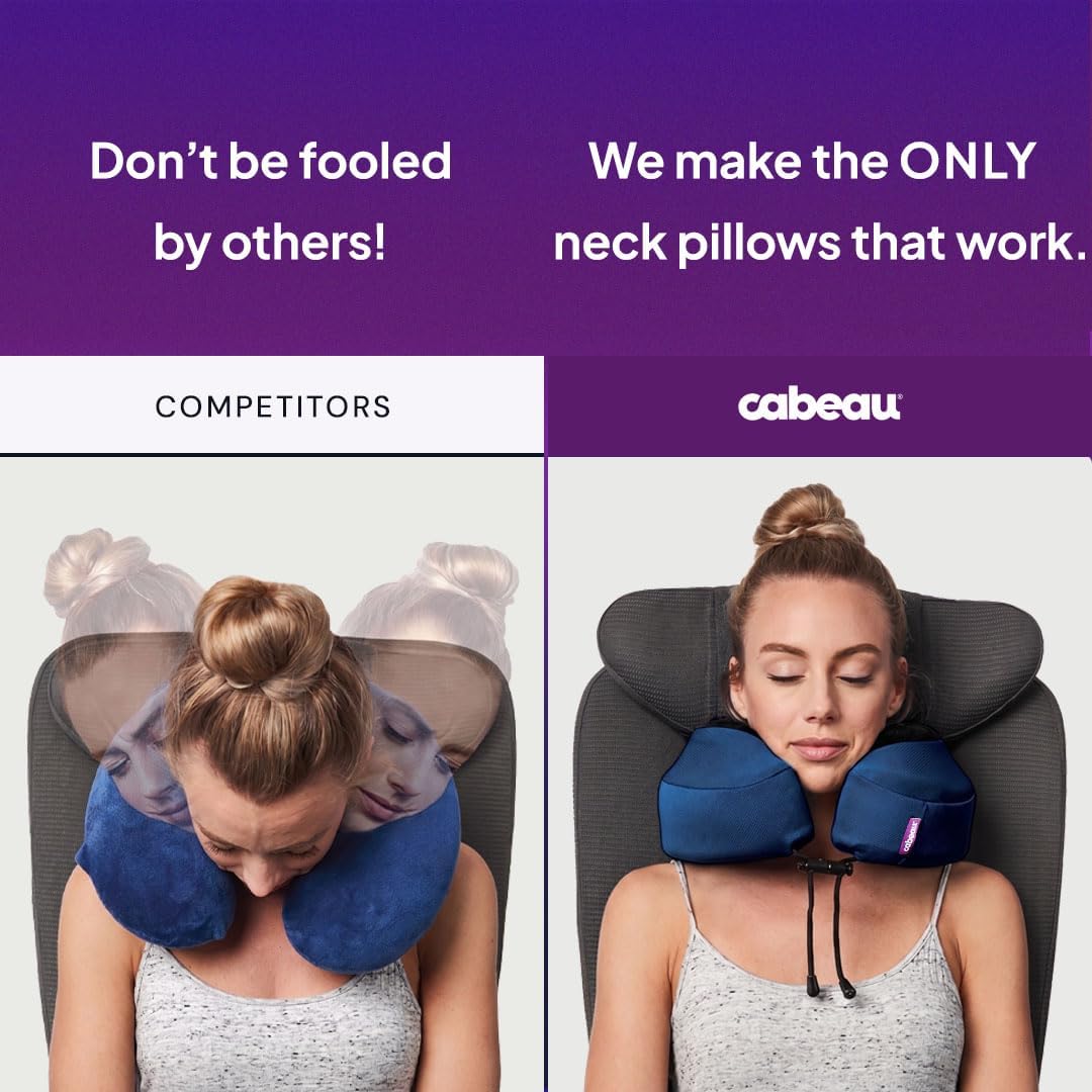 Cabeau Evolution S3 Airplane Travel Pillow for Long Flights - Supportive Memory Foam Body Positioner with Seat Straps to Secure Your Head and Neck and Provides 360 Support (Jet Black)